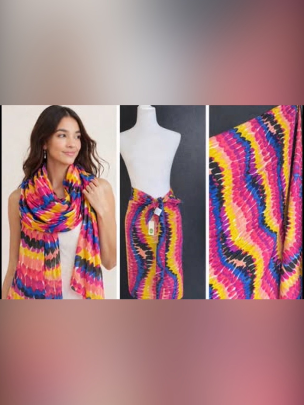 Boden Printed Sarong Scarf | Multicolor Beach Wrap | NWT Retail $99